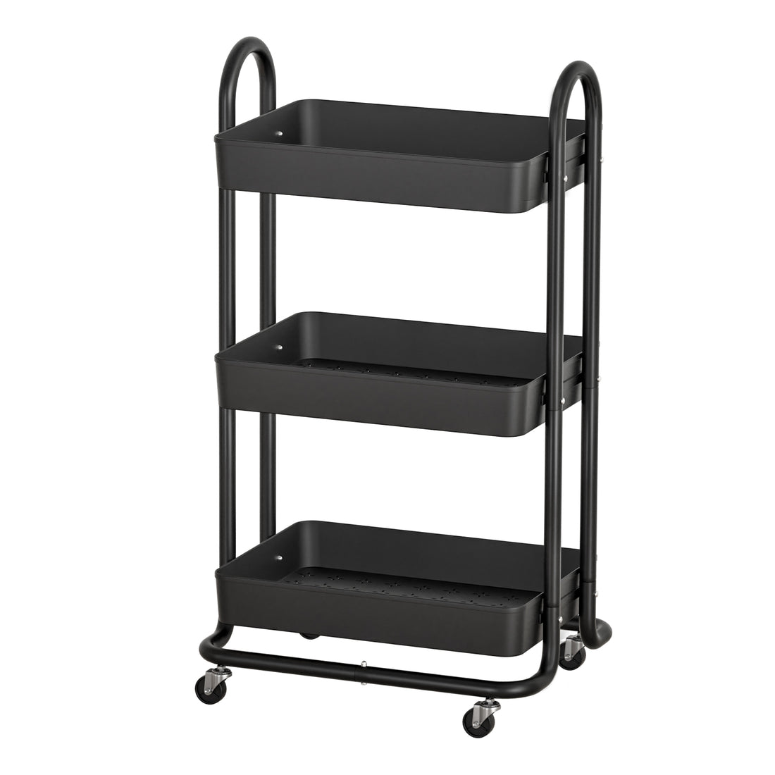 Artiss Storage Trolley Kitchen Cart 3 Tiers Rack Shelf Organiser Wheels Black-Home &amp; Garden &gt; Storage-PEROZ Accessories