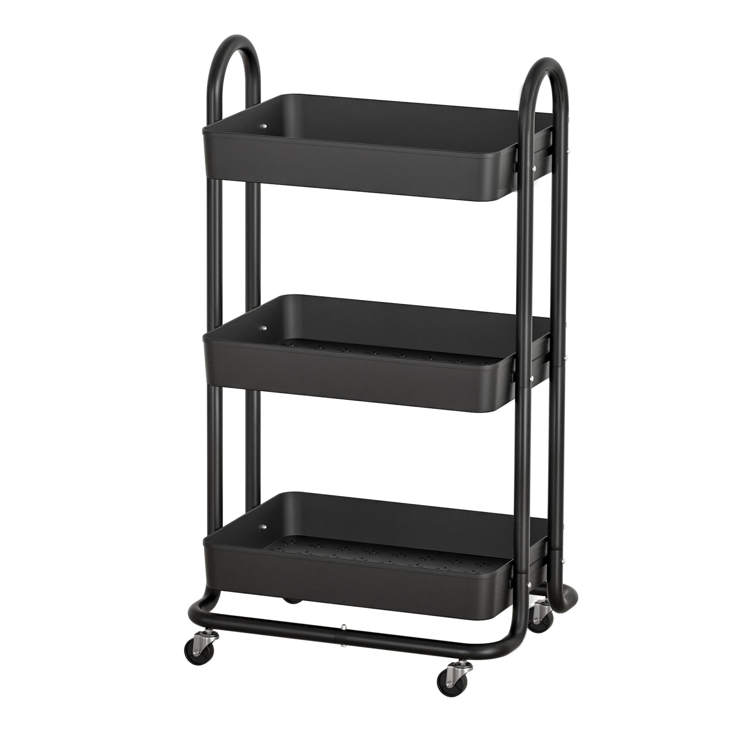 Artiss Storage Trolley Kitchen Cart 3 Tiers Rack Shelf Organiser Wheels Black-Home &amp; Garden &gt; Storage-PEROZ Accessories