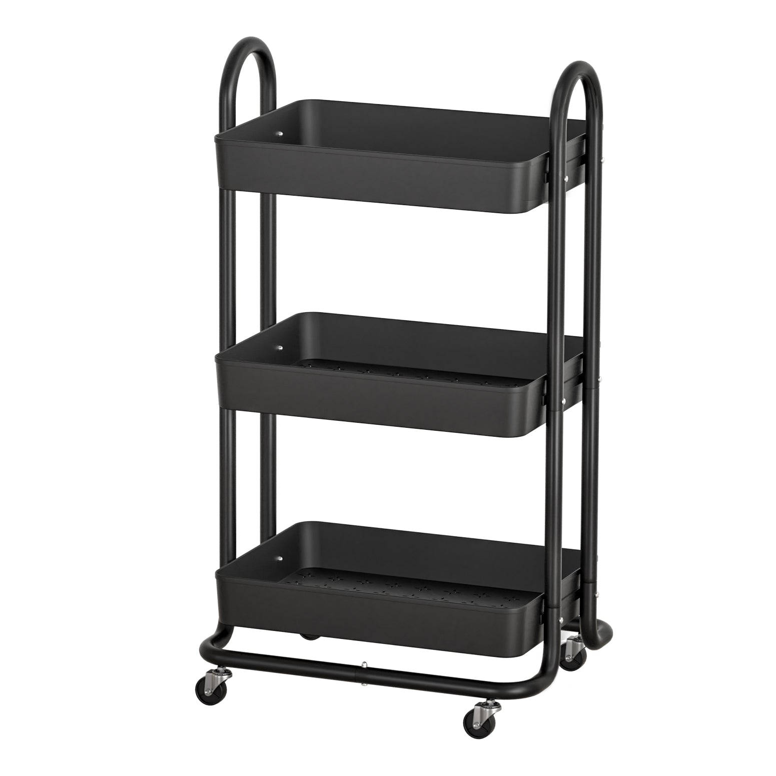 Artiss Storage Trolley Kitchen Cart 3 Tiers Rack Shelf Organiser Wheels Black-Home &amp; Garden &gt; Storage-PEROZ Accessories