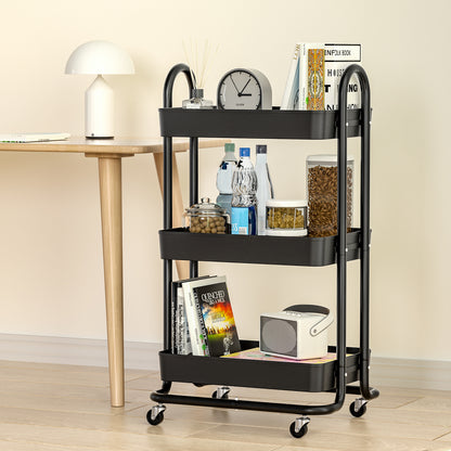Artiss Storage Trolley Kitchen Cart 3 Tiers Rack Shelf Organiser Wheels Black-Home &amp; Garden &gt; Storage-PEROZ Accessories
