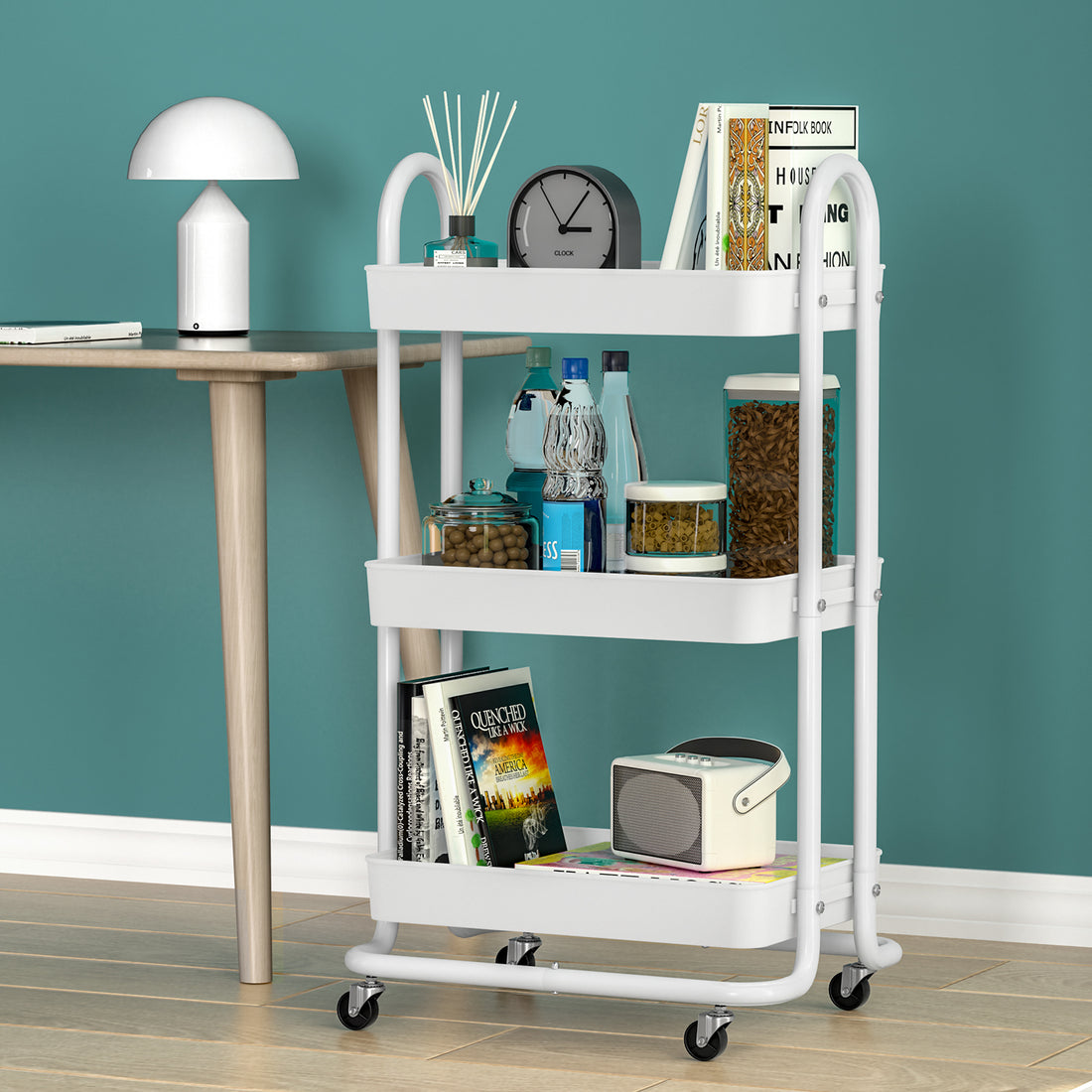 Artiss Storage Trolley Kitchen Cart 3 Tiers Rack Shelf Organiser Wheels White-Home &amp; Garden &gt; Storage-PEROZ Accessories