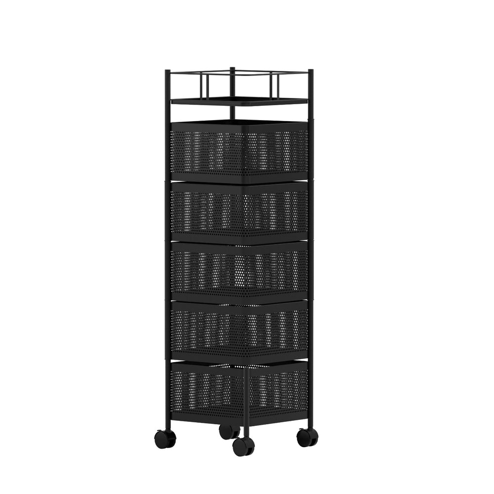 Artiss Storage Trolley Kitchen Cart 5 Tiers Storage Rack Black-Furniture &gt; Dining &gt; Kitchen &amp; Dining Trolleys-PEROZ Accessories