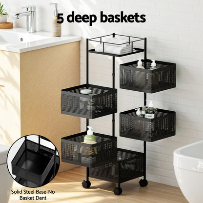 Artiss Storage Trolley Kitchen Cart 5 Tiers Storage Rack Black-Furniture &gt; Dining &gt; Kitchen &amp; Dining Trolleys-PEROZ Accessories