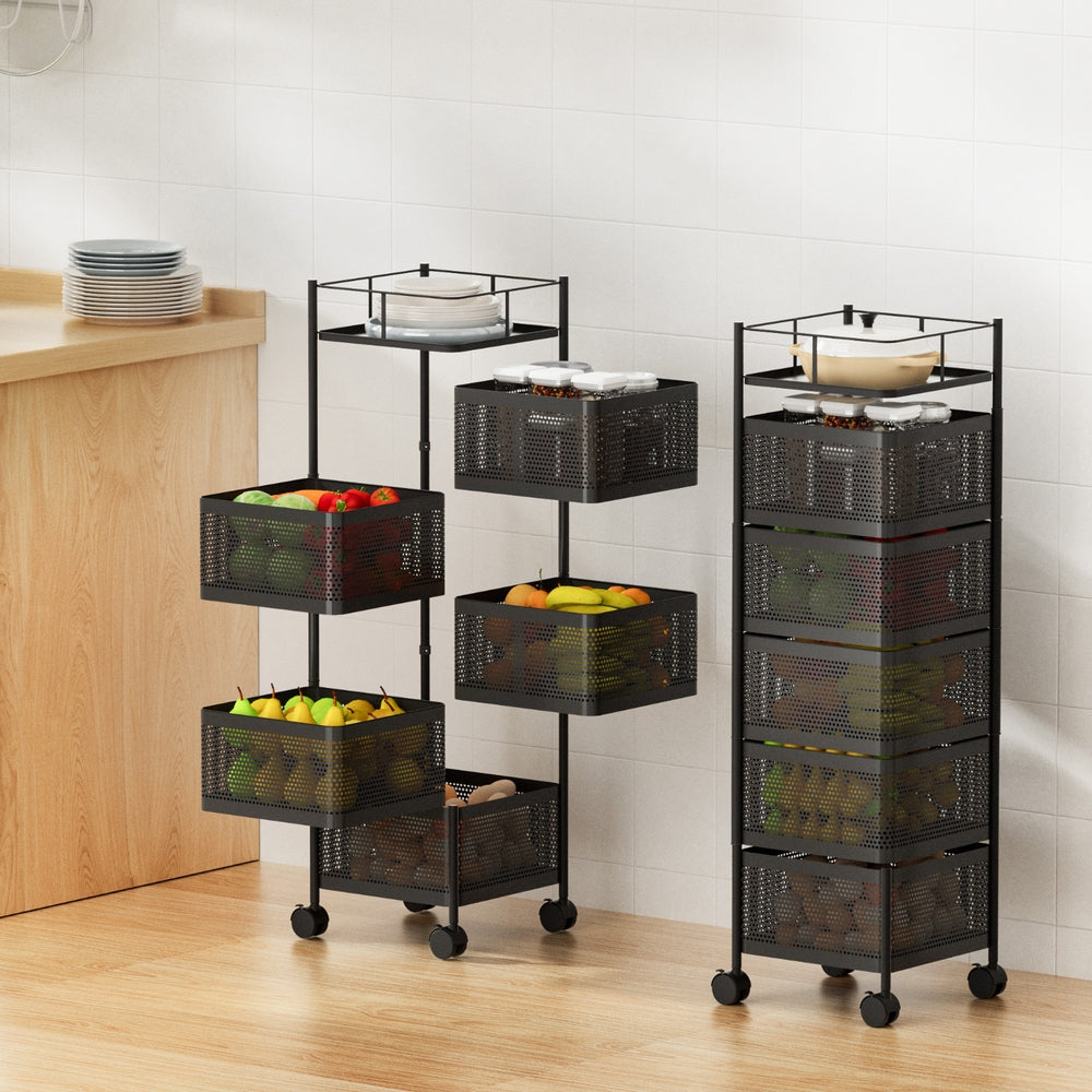 Artiss Storage Trolley Kitchen Cart 5 Tiers Storage Rack Black-Furniture &gt; Dining &gt; Kitchen &amp; Dining Trolleys-PEROZ Accessories