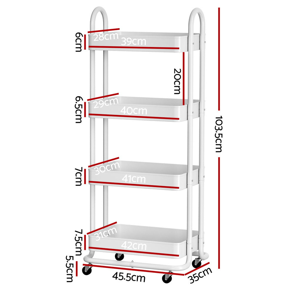 Artiss Storage Trolley Kitchen Cart 4 Tiers White-Furniture &gt; Dining-PEROZ Accessories