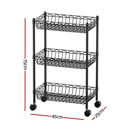 Artiss 3-Tier Shelving Unit Adjustable Garage Storage Kitchen Rack With Wheels-Furniture &gt; Dining &gt; Kitchen &amp; Dining Trolleys-PEROZ Accessories