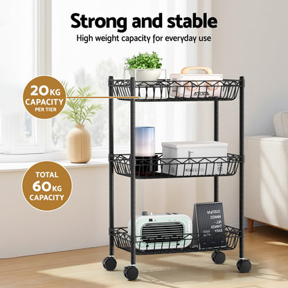Artiss 3-Tier Shelving Unit Adjustable Garage Storage Kitchen Rack With Wheels-Furniture &gt; Dining &gt; Kitchen &amp; Dining Trolleys-PEROZ Accessories