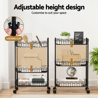 Artiss 3-Tier Shelving Unit Adjustable Garage Storage Kitchen Rack With Wheels-Furniture &gt; Dining &gt; Kitchen &amp; Dining Trolleys-PEROZ Accessories