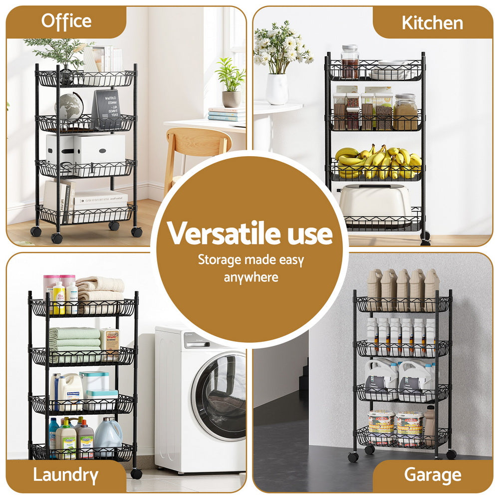 Artiss 4-Tier Shelving Unit Adjustable Garage Storage Kitchen Rack With Wheels-Furniture &gt; Dining &gt; Kitchen &amp; Dining Trolleys-PEROZ Accessories
