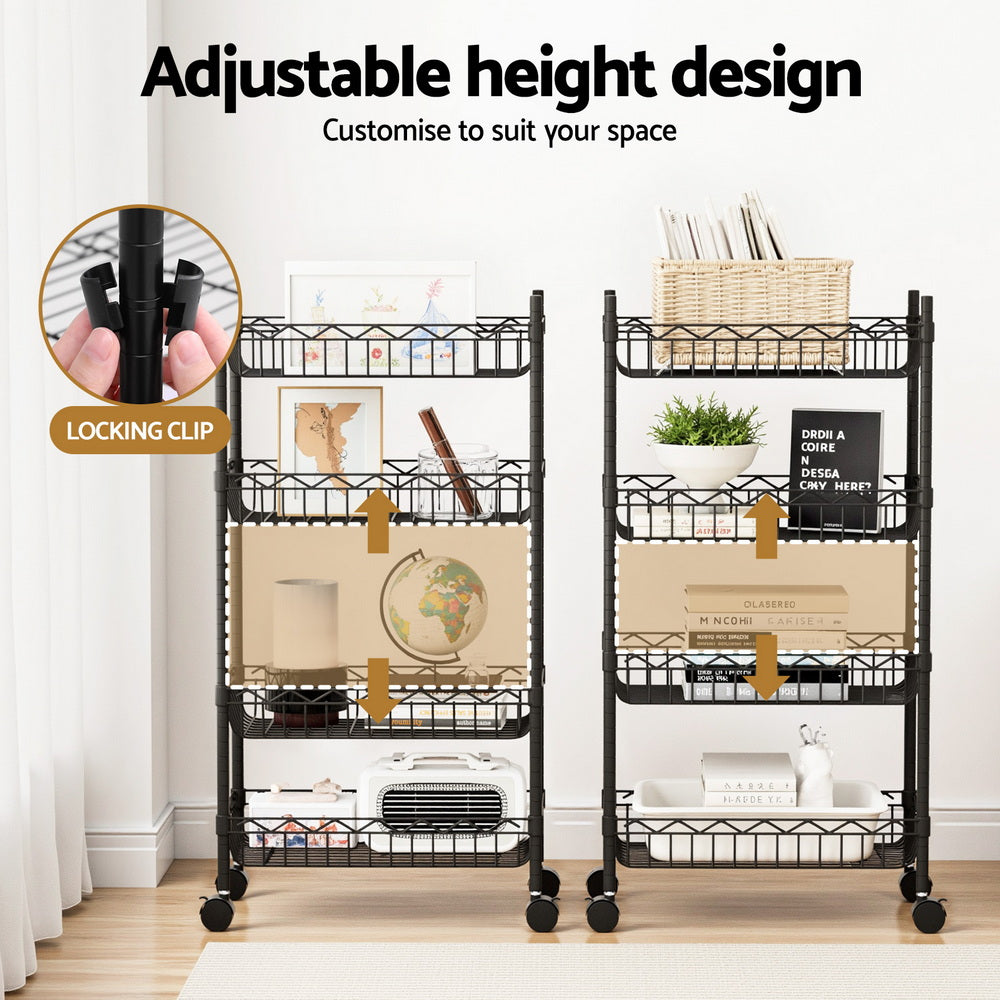 Artiss 4-Tier Shelving Unit Adjustable Garage Storage Kitchen Rack With Wheels-Furniture &gt; Dining &gt; Kitchen &amp; Dining Trolleys-PEROZ Accessories