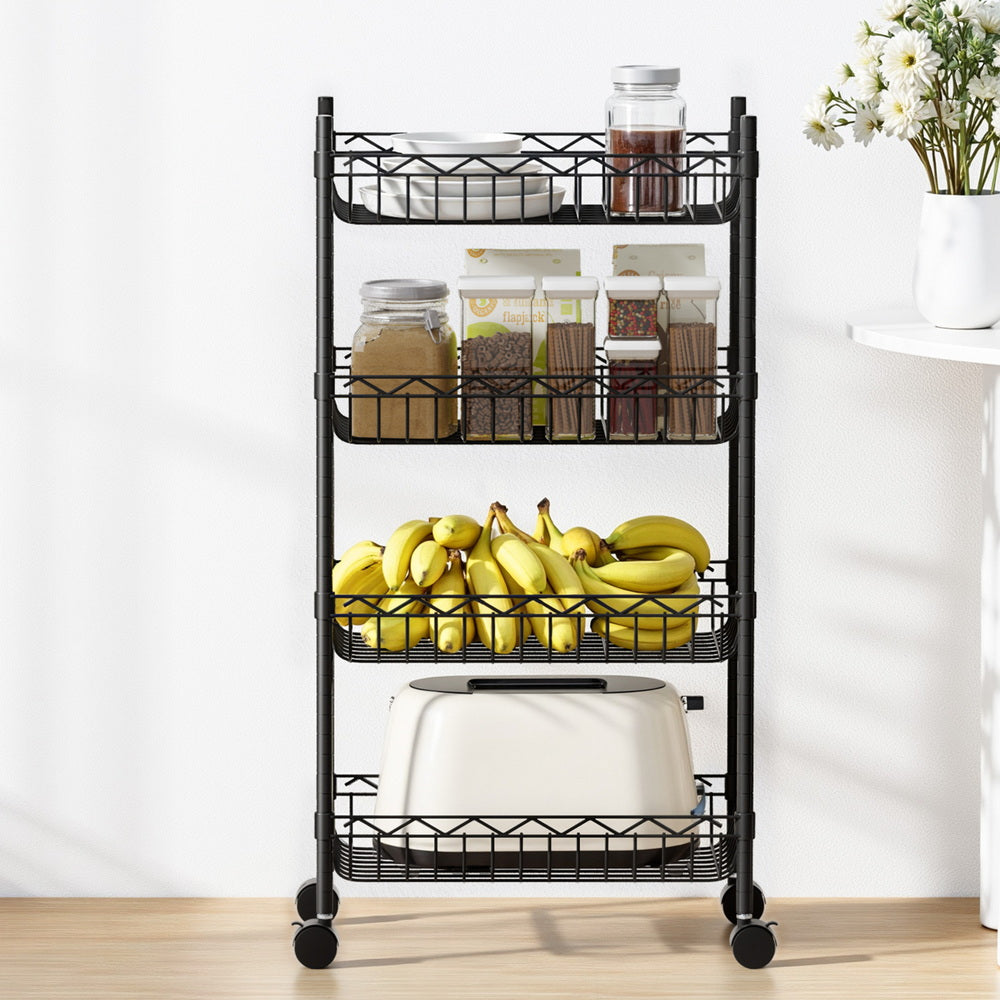 Artiss 4-Tier Shelving Unit Adjustable Garage Storage Kitchen Rack With Wheels-Furniture &gt; Dining &gt; Kitchen &amp; Dining Trolleys-PEROZ Accessories
