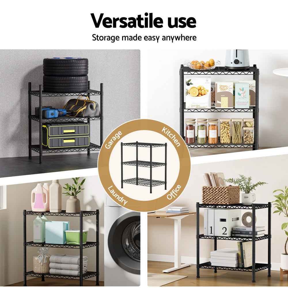 Artiss 3-Tier Shelving Unit Adjustable Garage Storage Shelves Kitchen Rack Steel-Furniture &gt; Dining &gt; Kitchen &amp; Dining Trolleys-PEROZ Accessories