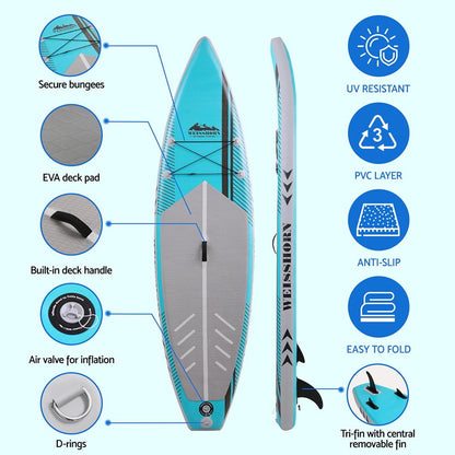 Weisshorn Stand Up Paddle Board 10.5ft Inflatable SUP Surfboard Paddleboard Kayak Surf Green-Outdoor Recreation &gt; Boating &gt; Paddleboards-PEROZ Accessories