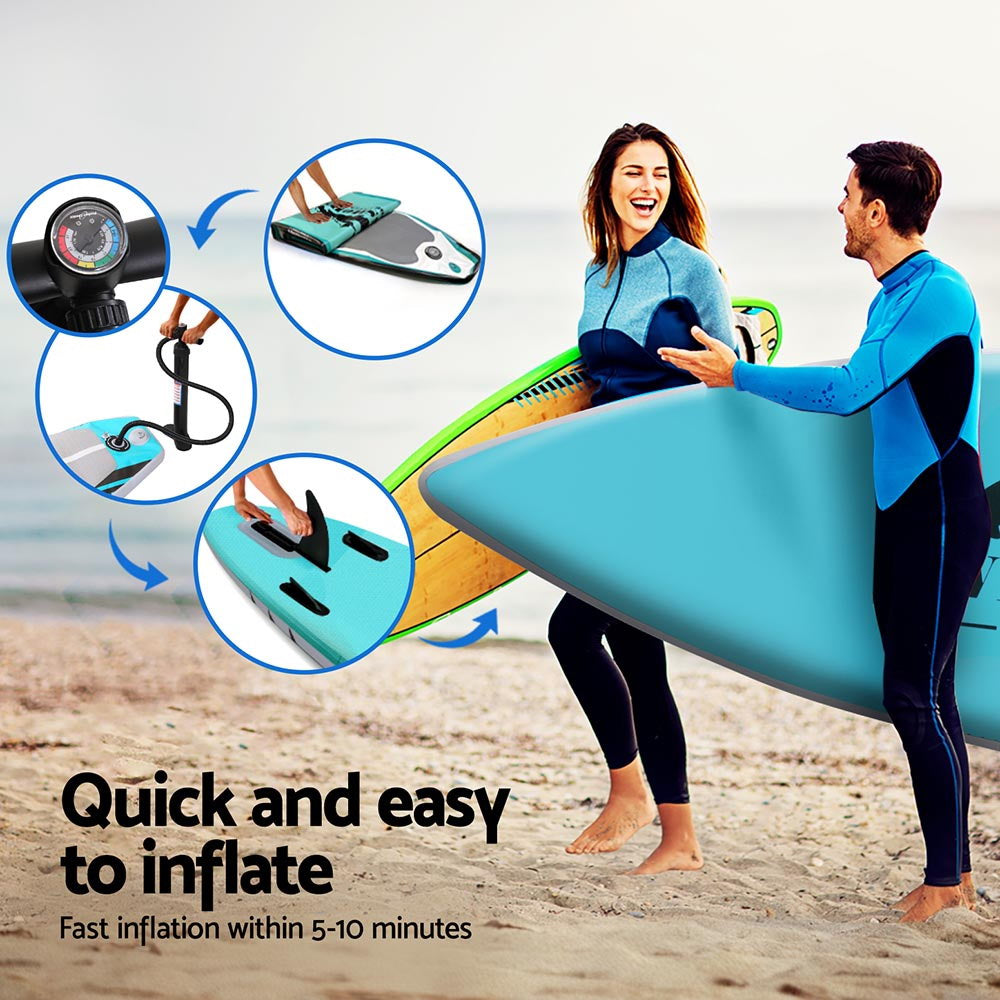 Weisshorn Stand Up Paddle Board 10.5ft Inflatable SUP Surfboard Paddleboard Kayak Surf Green-Outdoor Recreation &gt; Boating &gt; Paddleboards-PEROZ Accessories