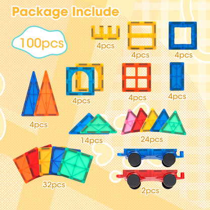 Playpals Kids Magnetic Tiles Blocks Building Educational Toys 100PCS-Kid Building Toys-PEROZ Accessories