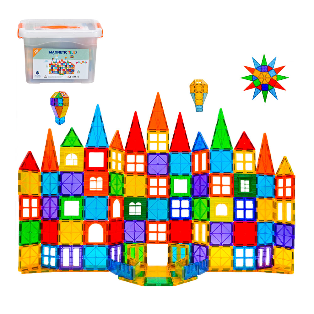 Playpals Kids Magnetic Tiles Blocks Building Educational Toys 120PCS-Kid Building Toys-PEROZ Accessories