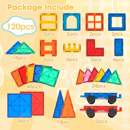 Playpals Kids Magnetic Tiles Blocks Building Educational Toys 120PCS-Kid Building Toys-PEROZ Accessories