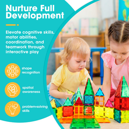 Playpals Kids Magnetic Tiles Blocks Building Educational Toys 120PCS-Kid Building Toys-PEROZ Accessories