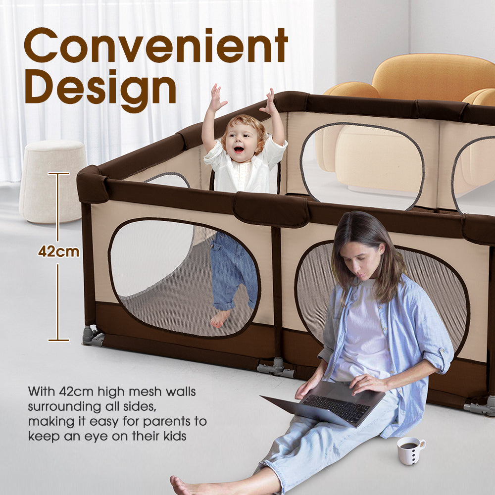 Playpals Baby Playpen Kids Safety Gate 150x180cm-Kid Playpens-PEROZ Accessories