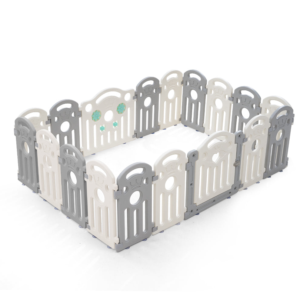 Playpals Kids Playpen Baby Safety Gate Toddler Fence 18 Panels Grey-Kid Playpens-PEROZ Accessories