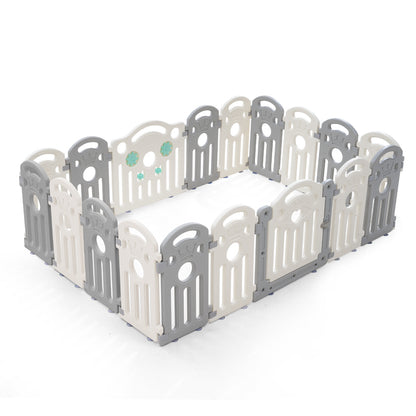 Playpals Kids Playpen Baby Safety Gate Toddler Fence 18 Panels Grey-Kid Playpens-PEROZ Accessories