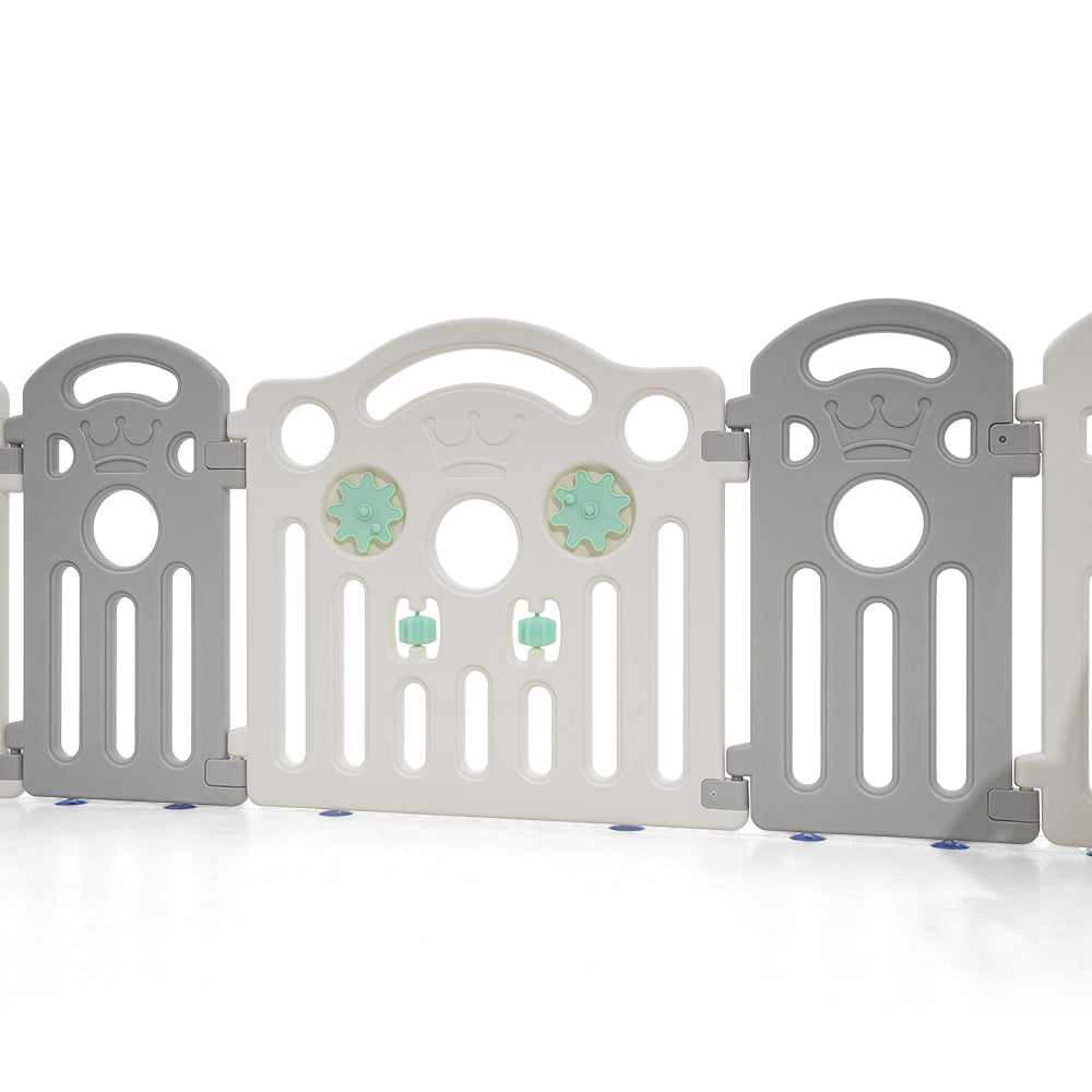 Playpals Kids Playpen Baby Safety Gate Toddler Fence 18 Panels Grey-Kid Playpens-PEROZ Accessories