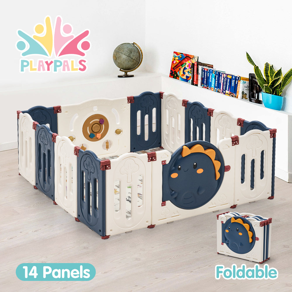 Playpals Kids Playpen Baby Safety Gate Toddler Fence 14 Panels-Kid Playpens-PEROZ Accessories
