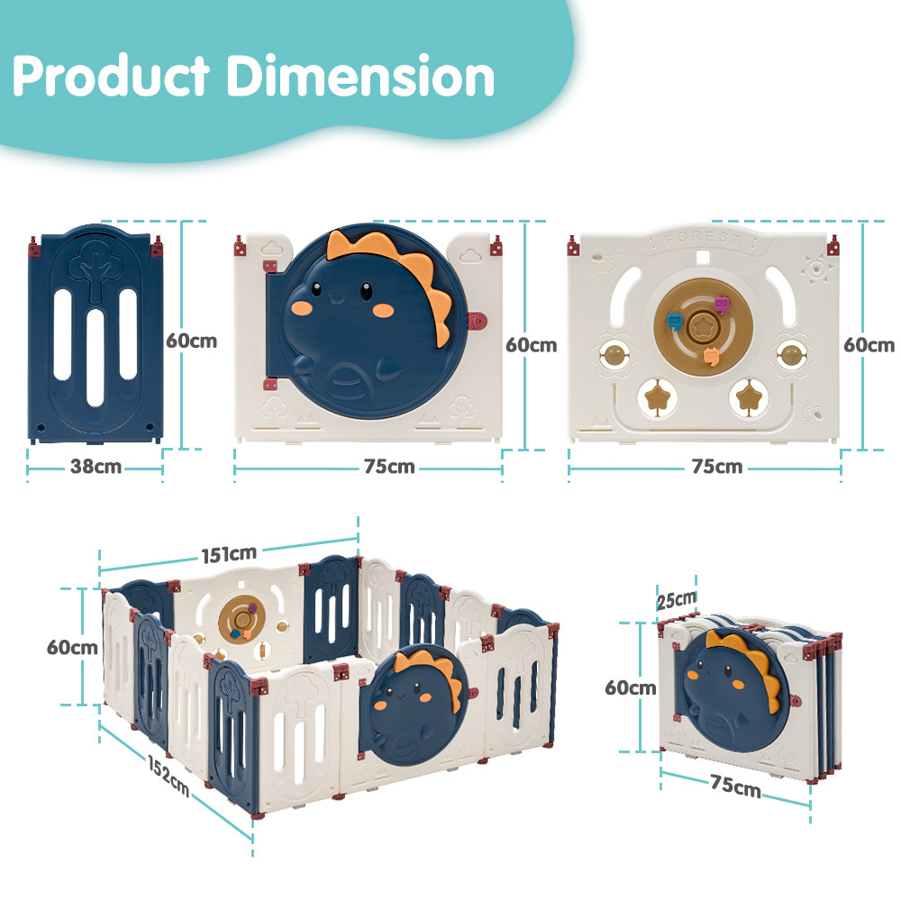 Playpals Kids Playpen Baby Safety Gate Toddler Fence 14 Panels-Kid Playpens-PEROZ Accessories