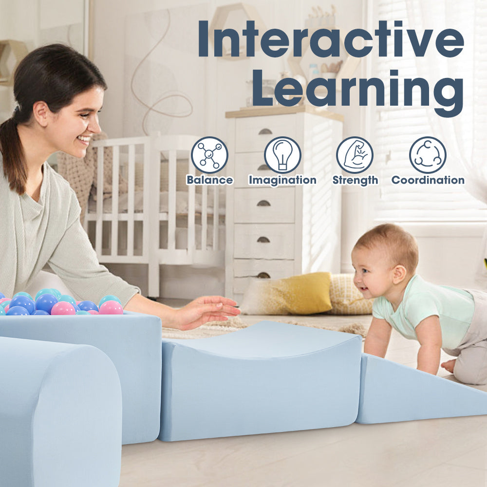 Playpals Kids Climb Crawl Foam Play Set 5PC Blue-Foam Play Sets-PEROZ Accessories