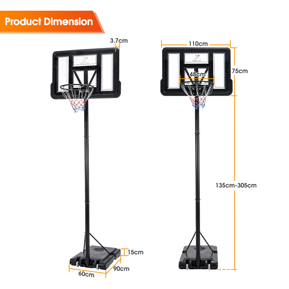 ProPulse Basketball Hoop Portable 1.36M-3.05M Height Adjustable-Basketball Hoops-PEROZ Accessories