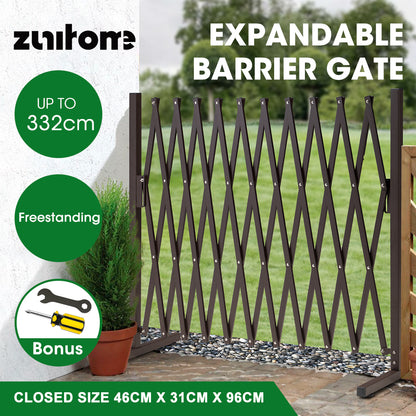 ZUNI Garden Fence Gate Expandable Barrier Indoor Outdoor Brown-Fence Gate-PEROZ Accessories