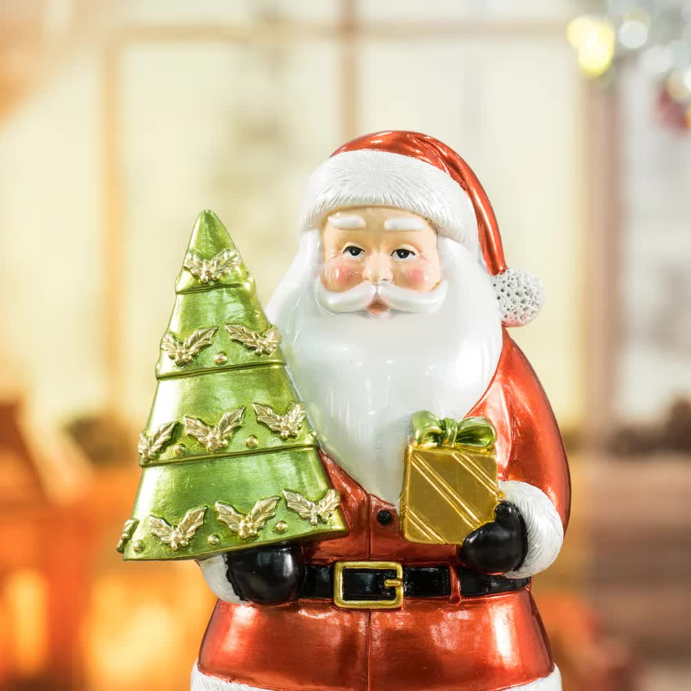 Santa Claus Figurine with Christmas Tree - 18cm Festive Resin Christmas Decoration-Occasions > Christmas > Christmas Decorations-PEROZ Accessories