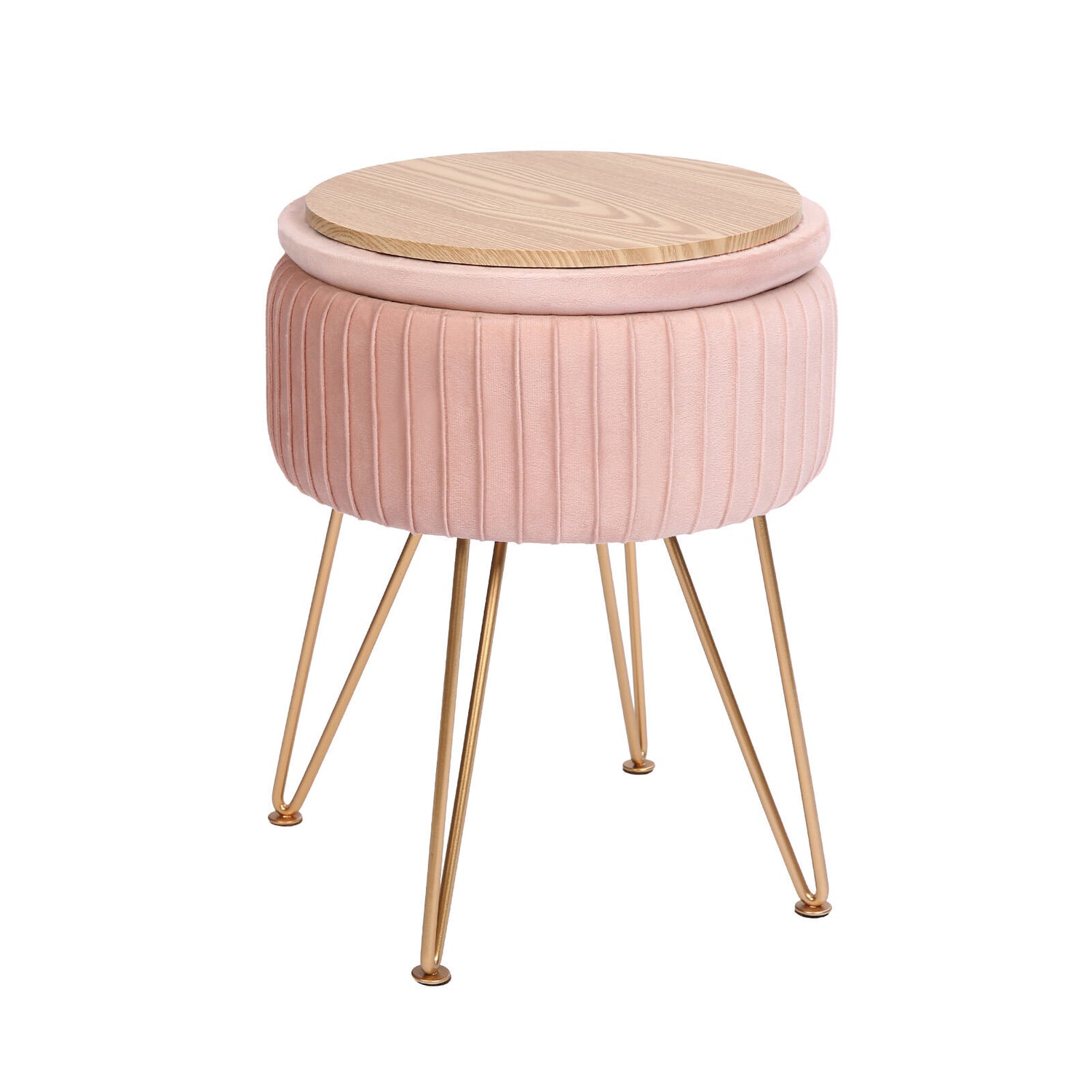 Side Table Storage Ottoman - Velvet Padded Stool Vanity Footstool REMY PINK-Furniture > Living Room > Ottomans &amp; Footstools-PEROZ Accessories