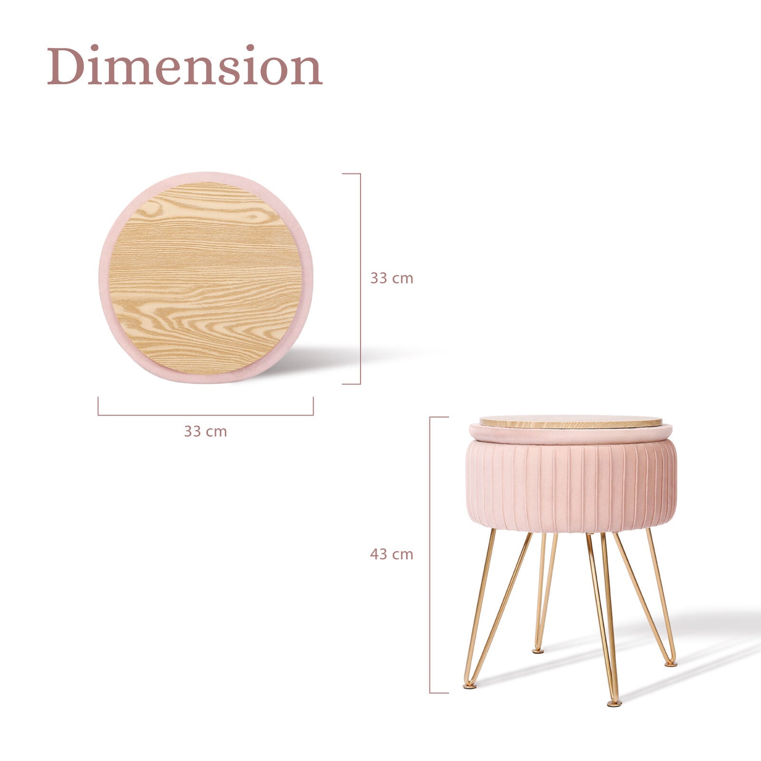 Side Table Storage Ottoman - Velvet Padded Stool Vanity Footstool REMY PINK-Furniture > Living Room > Ottomans &amp; Footstools-PEROZ Accessories