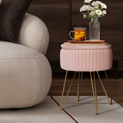 Side Table Storage Ottoman - Velvet Padded Stool Vanity Footstool REMY PINK-Furniture > Living Room > Ottomans &amp; Footstools-PEROZ Accessories