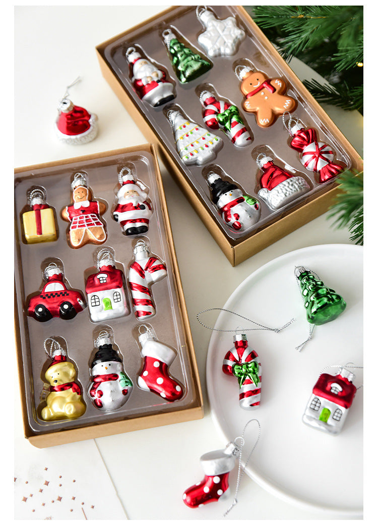 Style B Colorful Whimsical Miniature Glass Christmas Ornament Set - 9pc Retro Holiday Collection-Occasions > Christmas > Christmas Decorations-PEROZ Accessories