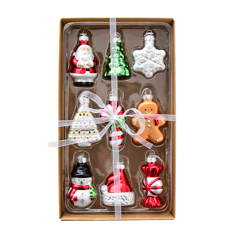 Style B Colorful Whimsical Miniature Glass Christmas Ornament Set - 9pc Retro Holiday Collection-Occasions > Christmas > Christmas Decorations-PEROZ Accessories
