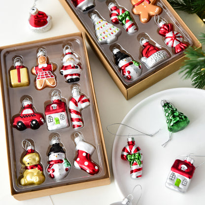 Style B Colorful Whimsical Miniature Glass Christmas Ornament Set - 9pc Retro Holiday Collection-Occasions > Christmas > Christmas Decorations-PEROZ Accessories