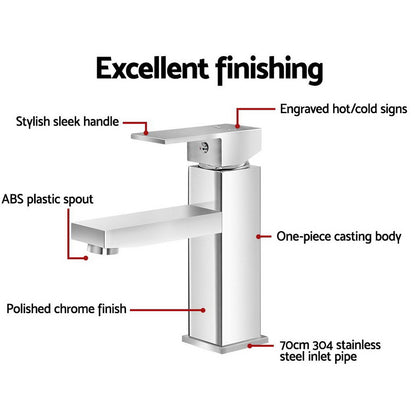 Cefito Bathroom Basin Mixer Tap Square Faucet Vanity Laundry Chrome-Furniture &gt; Bathroom &gt; Tap &amp; Sink Accessories-PEROZ Accessories