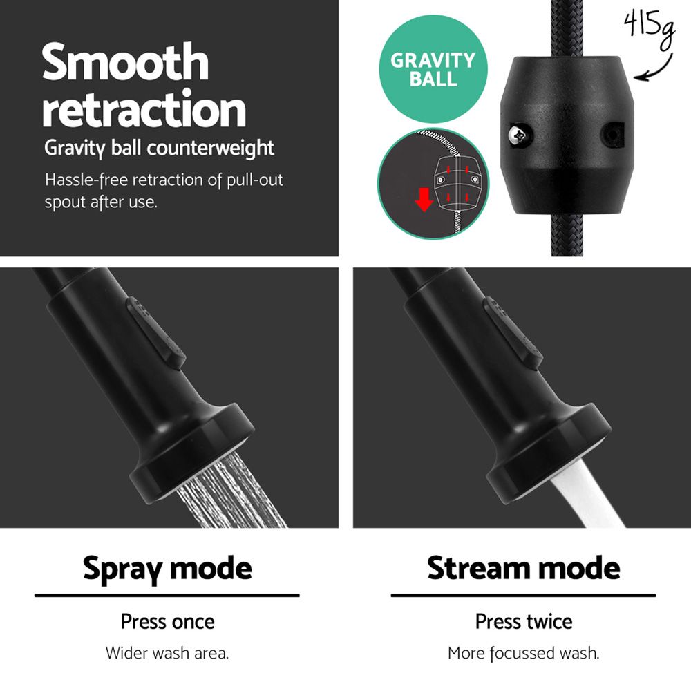Cefito Kitchen Mixer Tap Pull Down 2 Modes Sink Faucet Basin Laundry Black-Furniture > Bathroom > Tap &amp; Sink Accessories-PEROZ Accessories