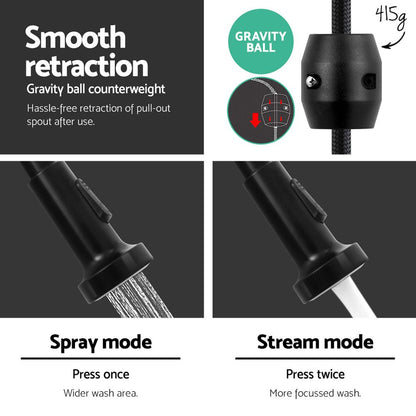 Cefito Kitchen Mixer Tap Pull Down 2 Modes Sink Faucet Basin Laundry Black-Furniture > Bathroom > Tap &amp; Sink Accessories-PEROZ Accessories