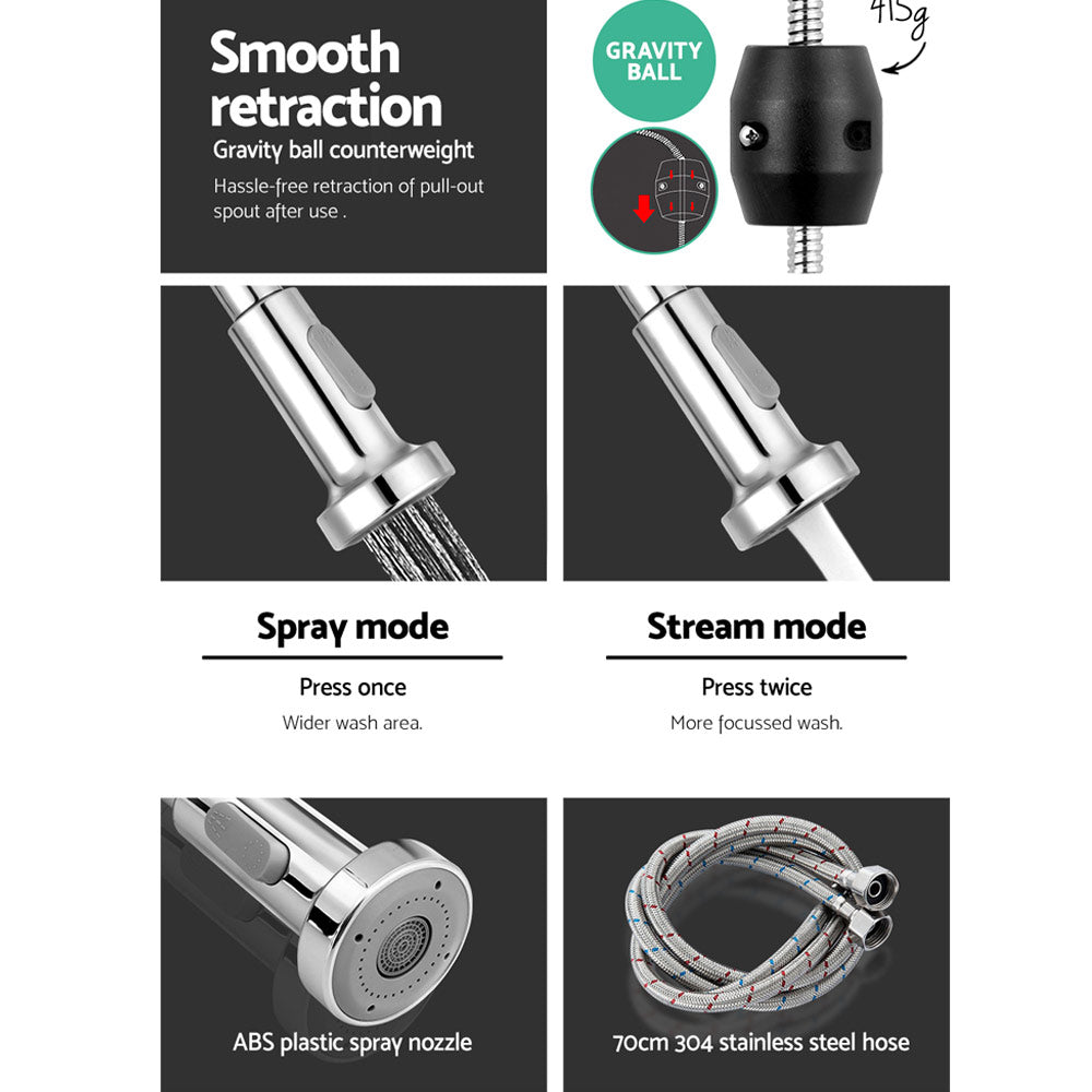 Cefito Kitchen Mixer Tap Pull Down 2 Modes Sink Faucet Basin Laundry Chrome-Furniture > Bathroom > Tap &amp; Sink Accessories-PEROZ Accessories