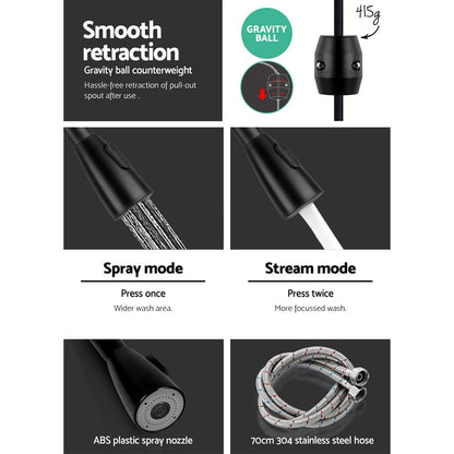 Cefito Kitchen Mixer Tap Pull Out 2 Mode Sink Faucet Basin Laundry Black-Furniture > Bathroom > Tap &amp; Sink Accessories-PEROZ Accessories