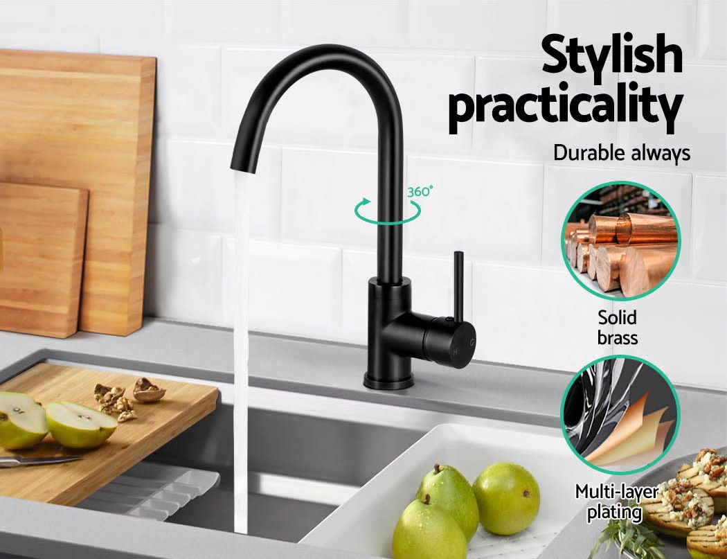 Cefito Kitchen Mixer Tap Mixer Round Sink Faucet Basin Laundry Black-Furniture > Bathroom > Tap &amp; Sink Accessories-PEROZ Accessories
