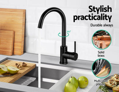 Cefito Kitchen Mixer Tap Mixer Round Sink Faucet Basin Laundry Black-Furniture > Bathroom > Tap &amp; Sink Accessories-PEROZ Accessories