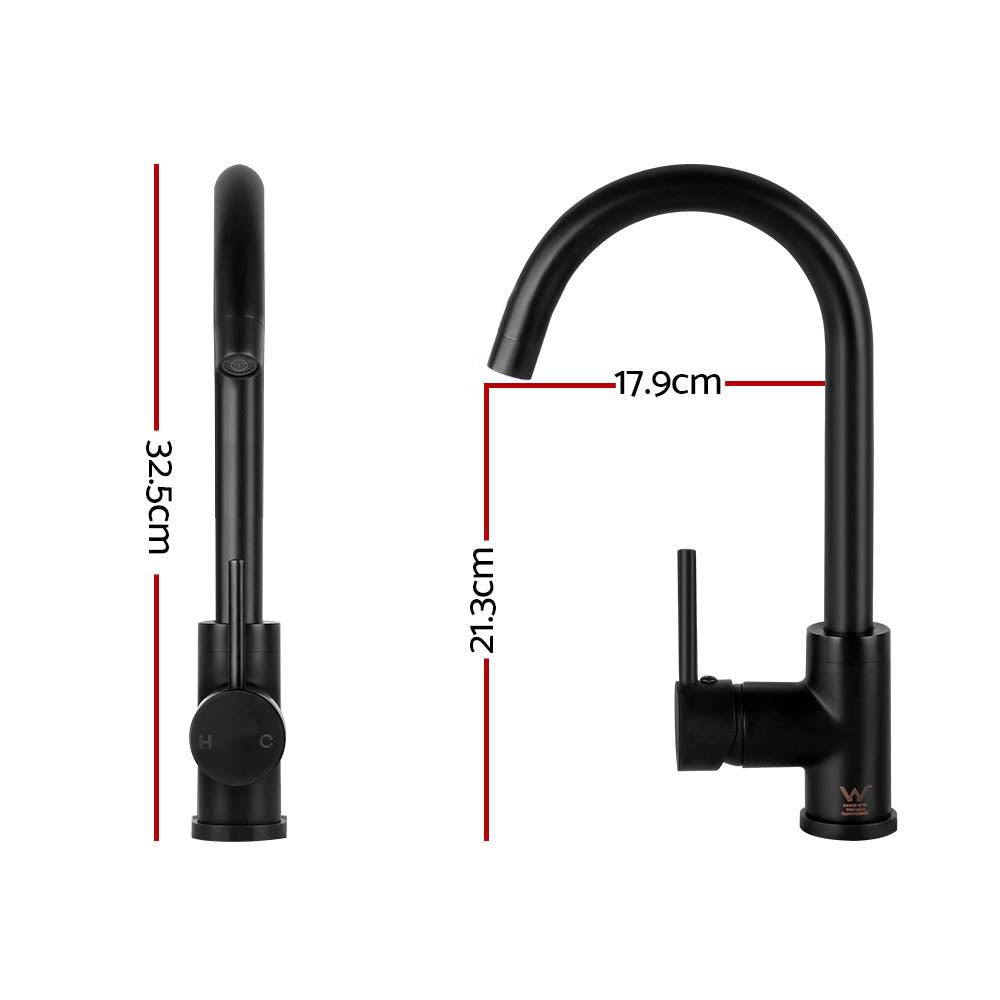Cefito Kitchen Mixer Tap Mixer Round Sink Faucet Basin Laundry Black-Furniture &gt; Bathroom &gt; Tap &amp; Sink Accessories-PEROZ Accessories