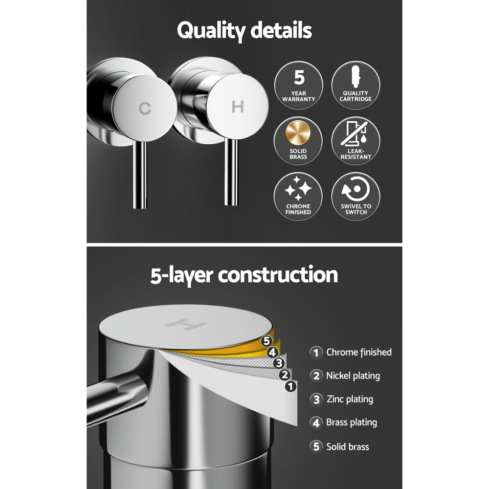 Cefito Basin Twin Tap Wall Round Brass Faucet Shower Bathtub Chrome-Home &amp; Garden &gt; Bathroom Accessories &gt; Shower Accessories-PEROZ Accessories