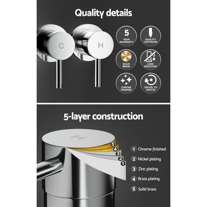 Cefito Basin Twin Tap Wall Round Brass Faucet Shower Bathtub Chrome-Home &amp; Garden &gt; Bathroom Accessories &gt; Shower Accessories-PEROZ Accessories