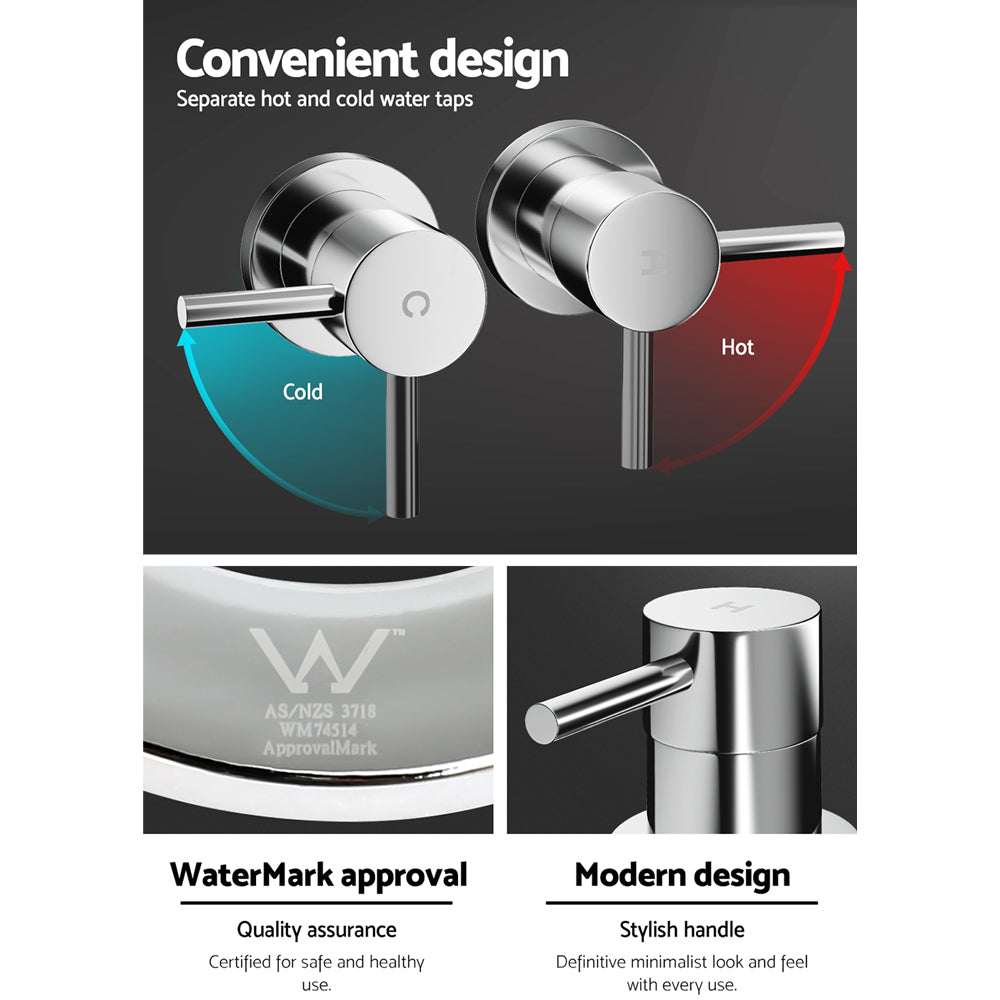 Cefito Basin Twin Tap Wall Round Brass Faucet Shower Bathtub Chrome-Home &amp; Garden &gt; Bathroom Accessories &gt; Shower Accessories-PEROZ Accessories
