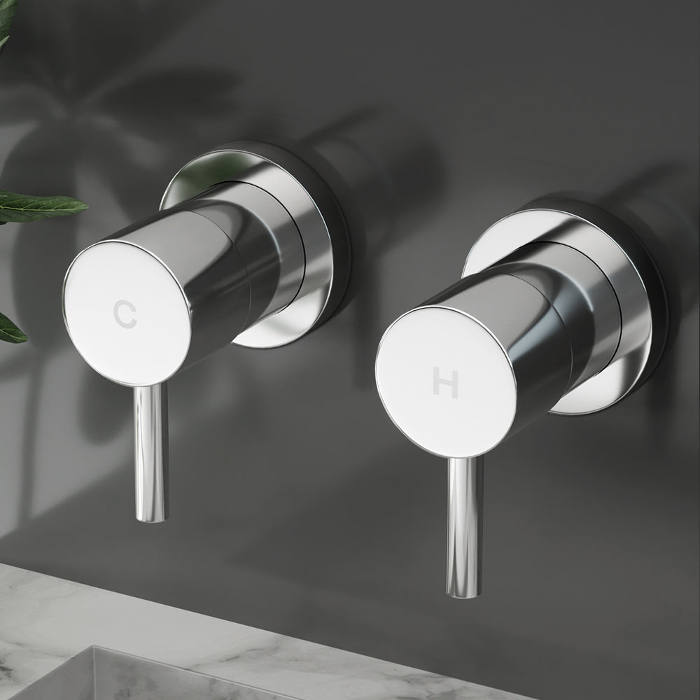 Cefito Basin Twin Tap Wall Round Brass Faucet Shower Bathtub Chrome-Home &amp; Garden &gt; Bathroom Accessories &gt; Shower Accessories-PEROZ Accessories